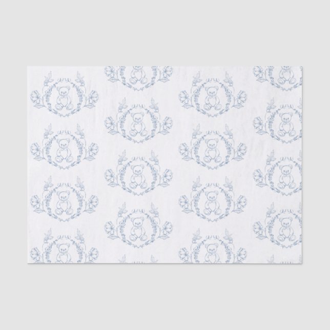 Teddy bear Elegante Chinoiserie Toile Baby Dusche Seidenpapier (Vorderseite)
