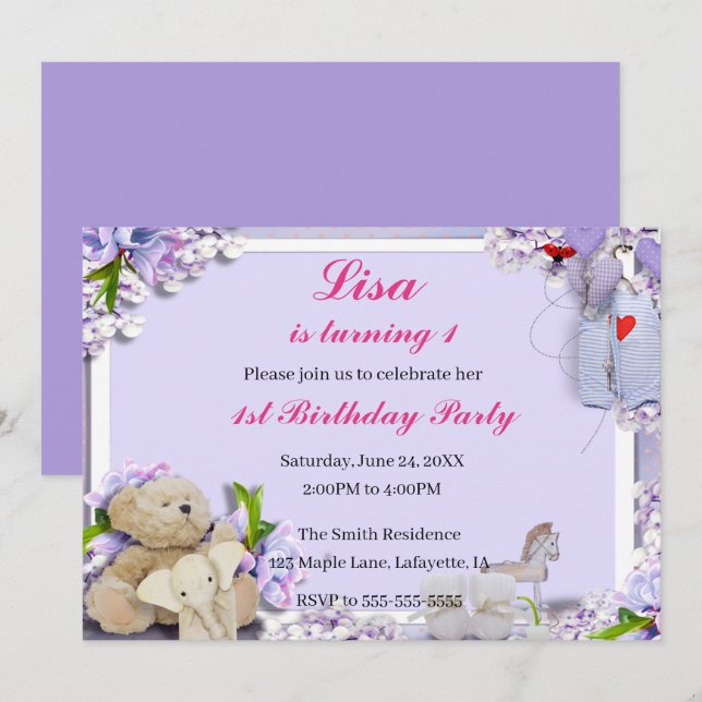 Teddy Bear Elephant Horse Birthday Party Einladung (Vorne/Hinten)