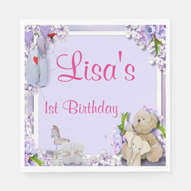 Teddy Bear Elephant Horse Birthday Party Serviette (Vorderseite)