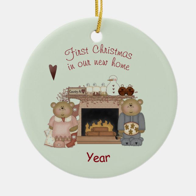 Teddy Bear - Erste Weihnachten in unserer neuen Zu Keramik Ornament (Vorne)
