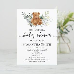 Teddy Bear Eucalyptus Greenery Baby Shower Einladung