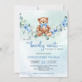 Teddy Bear Eucalyptus Wreath Boy Baby Showroom Einladung