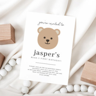 Teddy Bear Face First Birthday Einladung