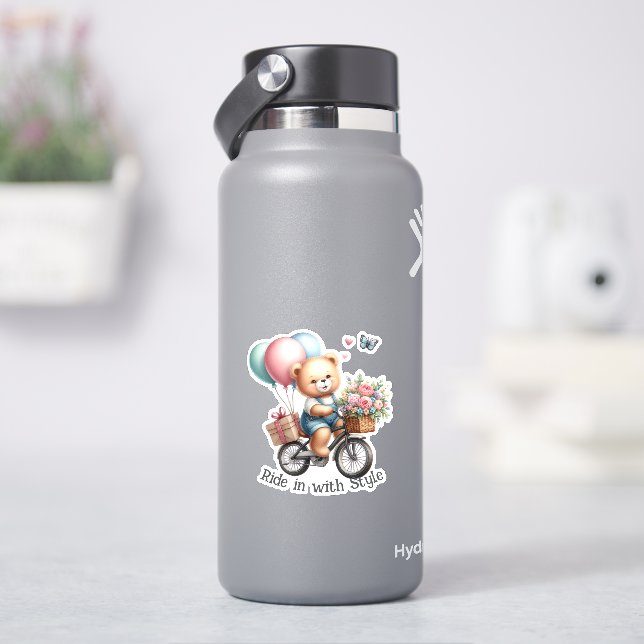 Teddy Bear fährt Fahrrad Aufkleber (HydroFlask)