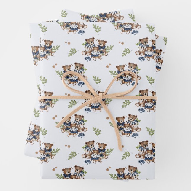 Teddy Bear Family Baby Boy Geschenkpapier Set (Beispiel)