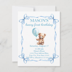 Teddy Bear farbenfroher Ballon Beary First Birthda Einladung