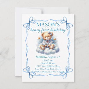 Teddy Bear farbenfroher Ballon Beary First Birthda Einladung