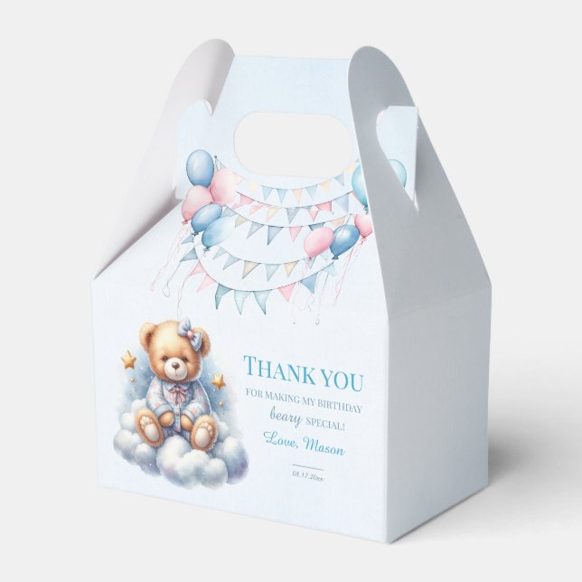 Teddy Bear farbenfroher Ballon Beary First Birthda Geschenkschachtel (Vorderseite)