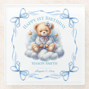 Teddy Bear farbenfroher Ballon Beary First Birthda Glasuntersetzer