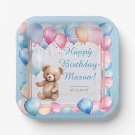 Teddy Bear farbenfroher Ballon Beary First Birthda Pappteller