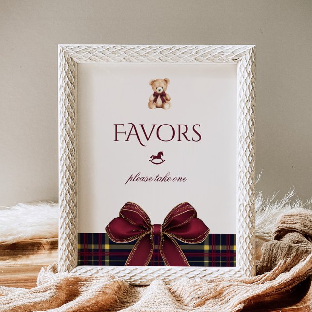 Teddy Bear Favors Red Gold Bow Plaid Poster (Von Creator hochgeladen)