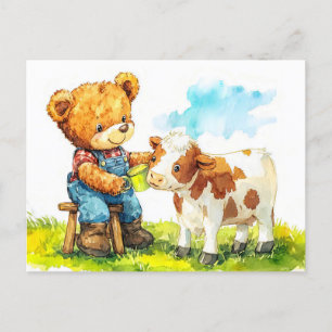 Teddy Bear Feeding a Calf Postkarte