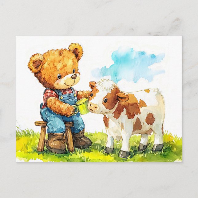 Teddy Bear Feeding a Calf Postkarte (Vorderseite)