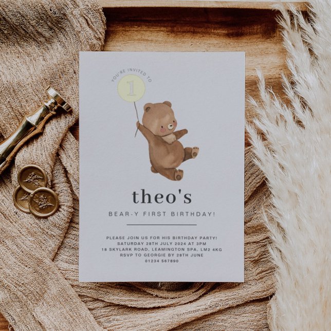 Teddy Bear First Birthday Gold Folieneinladung (Von Creator hochgeladen)
