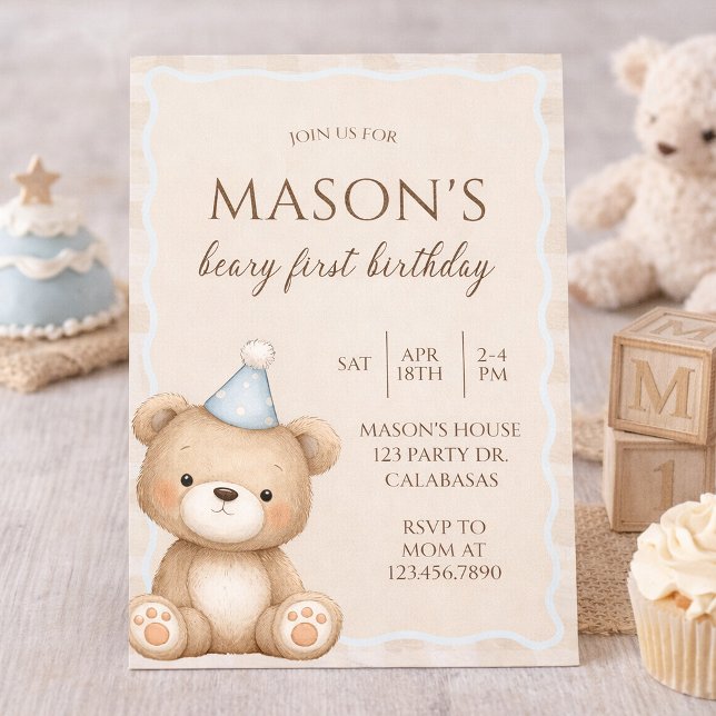 Teddy Bear First Birthday Invitation, Beary First  Einladung (Von Creator hochgeladen)