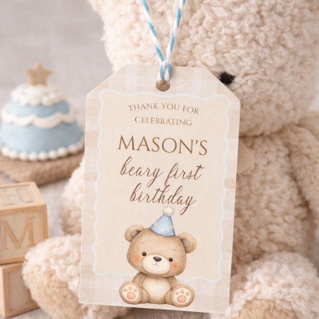 Teddy Bear First Birthday Invitation, Beary First  Geschenkanhänger (Von Creator hochgeladen)