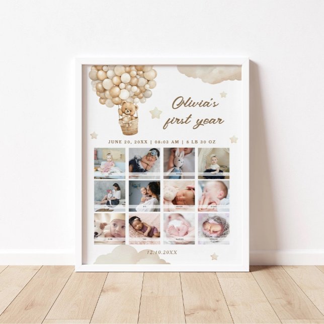 Teddy Bear First Birthday Milestone Foto Poster (Von Creator hochgeladen)
