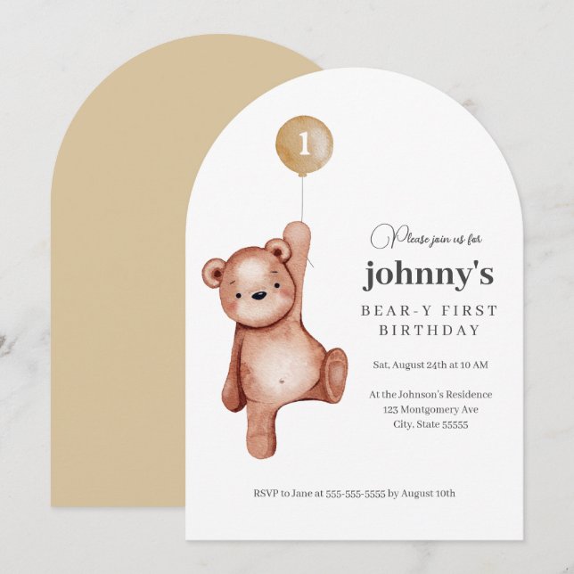 Teddy Bear First Birthday Party Einladung (Vorne/Hinten)