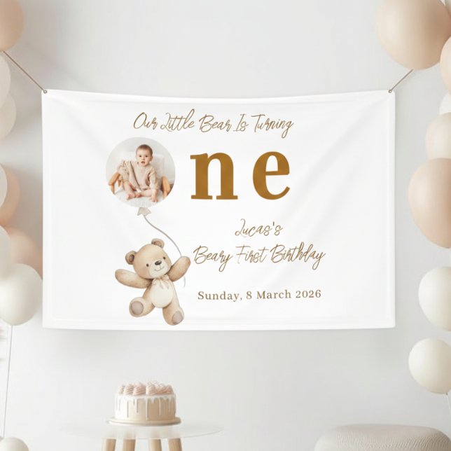 Teddy Bear First Birthday Photo   Banner (Von Creator hochgeladen)