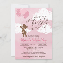 Teddy Bear Floating mit Balloons Girl Baby Einladung