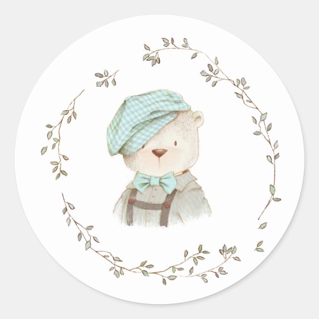 Teddy Bear Floral Baby Dusche Umschlag Aufkleber (Vorderseite)