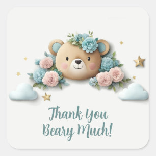 Teddy Bear Floral Quadratischer Aufkleber