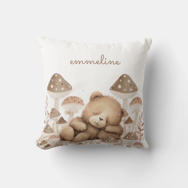 Teddy Bear Forest Mushrooms Kinderzimmer Kissen (Vorderseite)