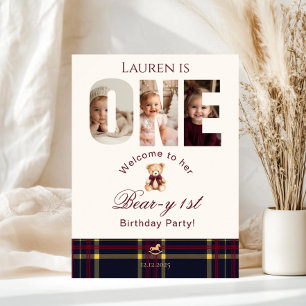 Teddy Bear Foto Bear 1. Geburtstag Willkommen Poster