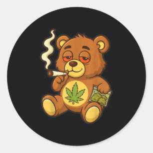 Teddy Bear Funny Wear Rauchen Bär mit Gelenk Runder Aufkleber