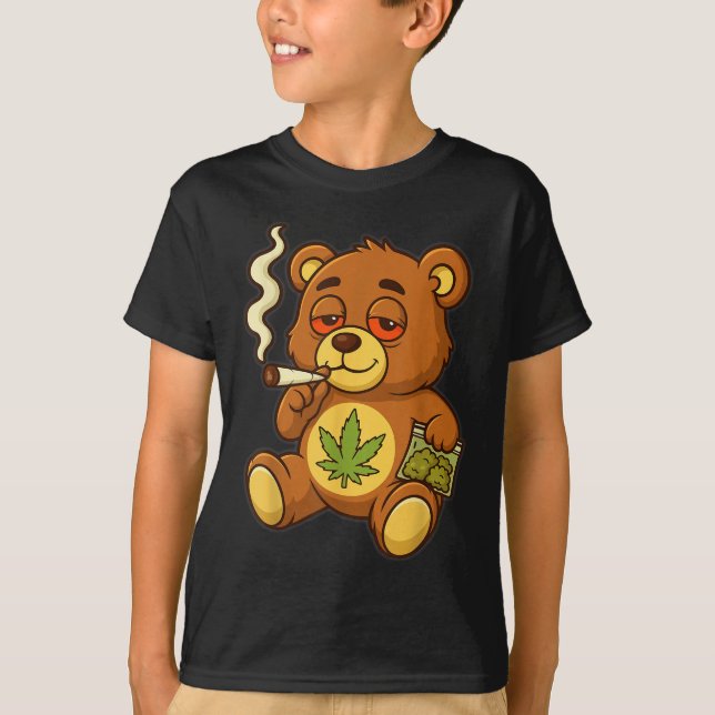 Teddy Bear Funny Wear Rauchen Bär mit Gelenk T-Shirt (Vorderseite)