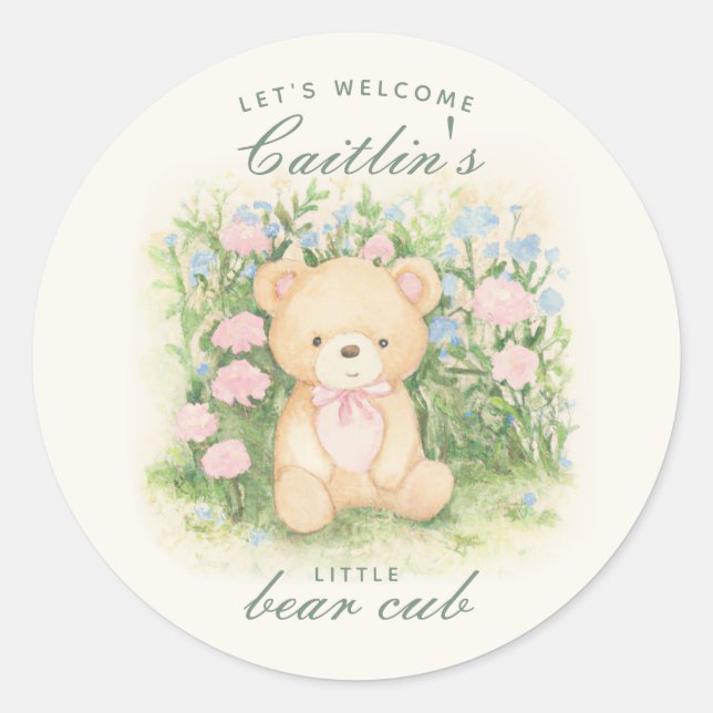 Teddy Bear Garden Baby Dusche Runder Aufkleber (Vorderseite)