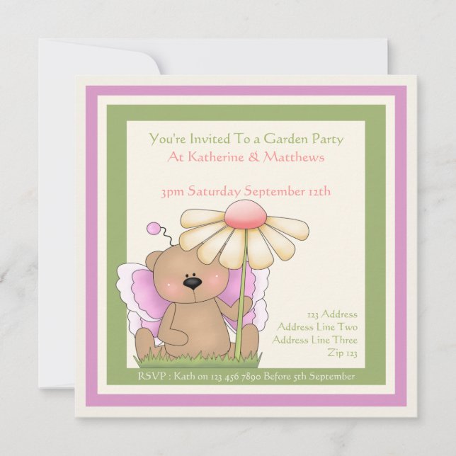 Teddy Bear Garden Einladung (Vorderseite)