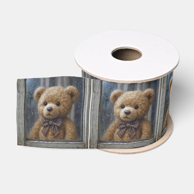Teddy Bear Gazing Out of a Rainy Window Ripsband (Spule)