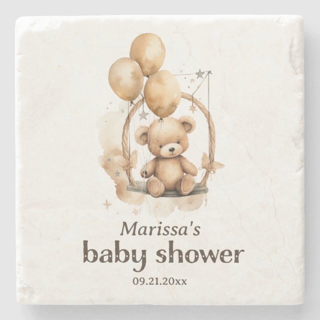 Teddy Bear Gender Neutral Baby Dusche Steinuntersetzer (Vorderseite)