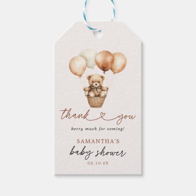 Teddy Bear Gender Neutral Baby Dusche Vielen Dank Geschenkanhänger (Vorderseite)