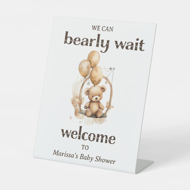 Teddy Bear Gender Neutral Baby Dusche Willkommen Sockelschild (Vorderseite)