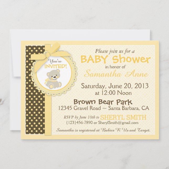 Teddy Bear Gender Neutral Baby Shower Einladung (Rückseite)