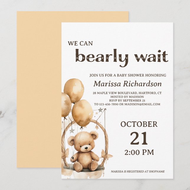 Teddy Bear Gender Neutral Baby Shower Einladung (Vorne/Hinten)