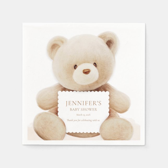 Teddy Bear Gender Neutral Baby Shower Paper Serviette (Vorderseite)