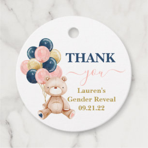 Teddy Bear Gender Reveal Baby Shower Geschenkanhänger