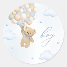 Teddy Bear Gender Reveal Boy Runder Aufkleber