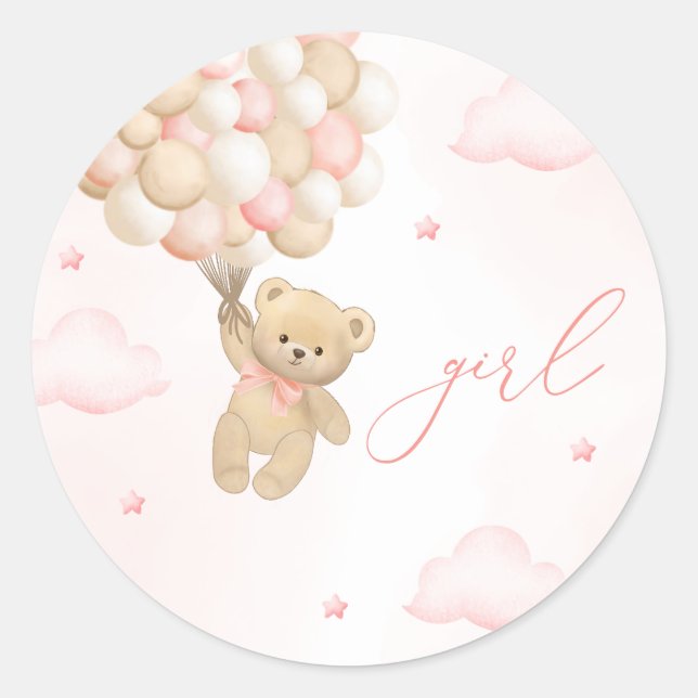Teddy Bear Gender Reveal Girl Runder Aufkleber (Vorderseite)