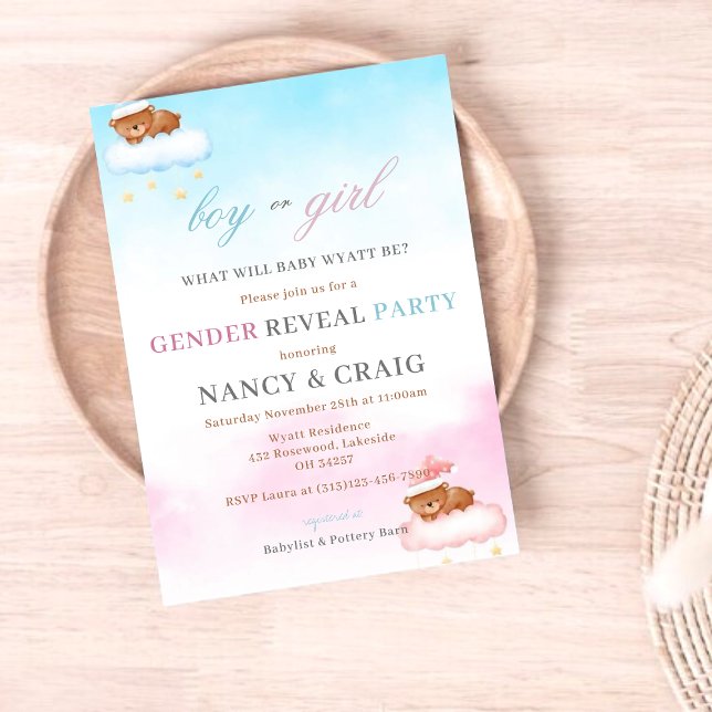 Teddy Bear Gender Reveal Invitation Gender Neutral Einladung (Von Creator hochgeladen)