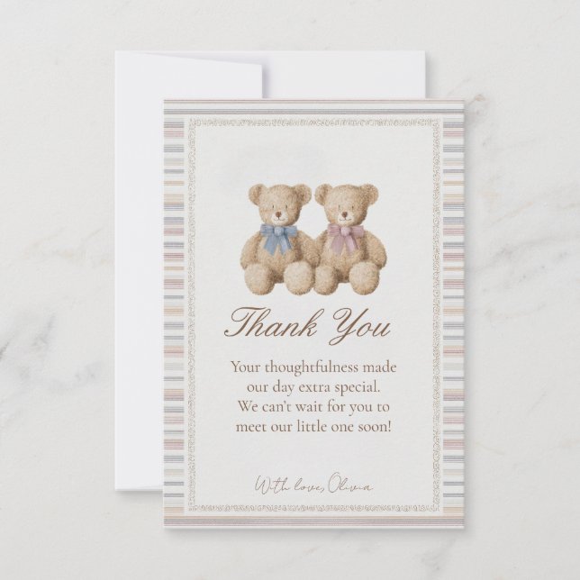 Teddy Bear Gender Reveal Thank You Card Dankeskarte (Vorderseite)