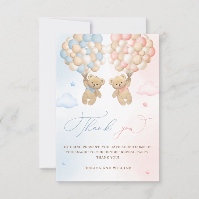 Teddy Bear Gender Reveal Vielen Dank Karte (Vorderseite)