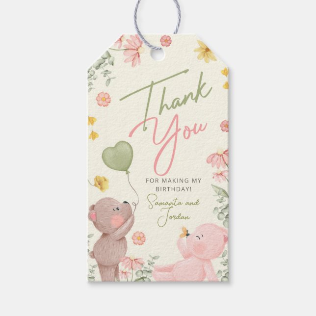 Teddy Bear Gender Reveal Vielen Dank Tag Geschenkanhänger (Vorderseite)