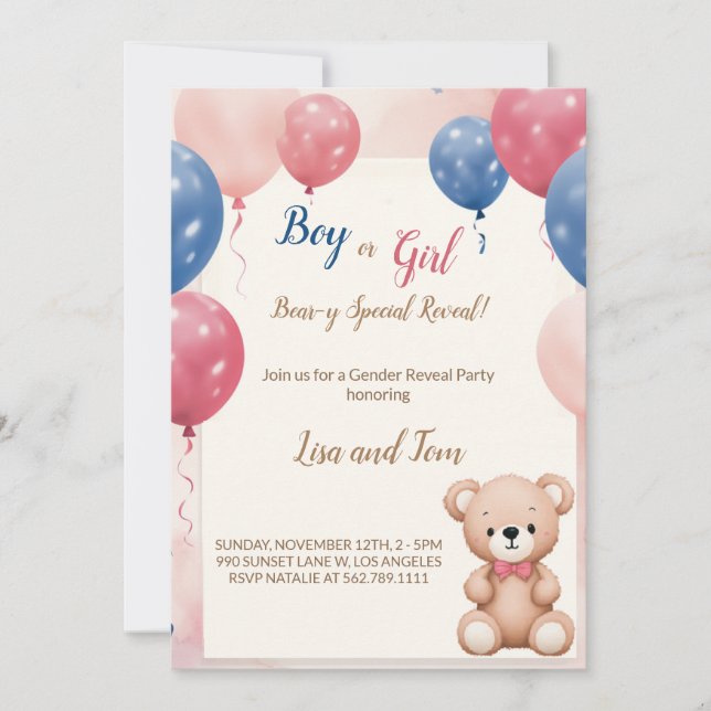 Teddy Bear Genre Reveal Celebration Invitation (Devant)