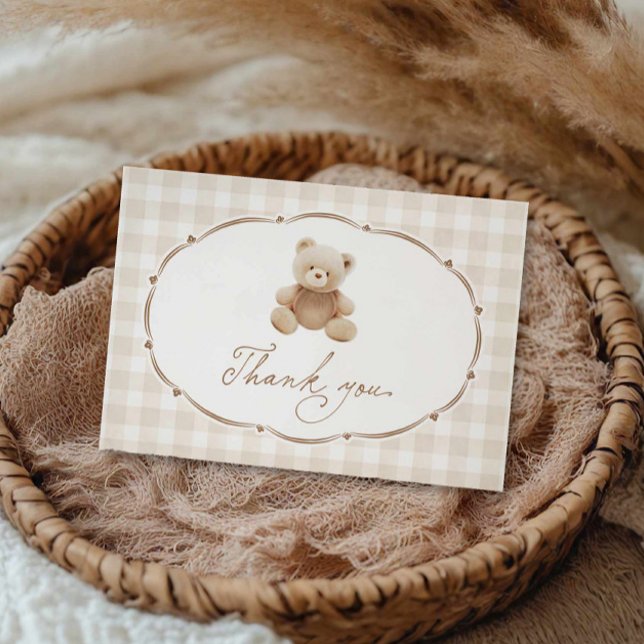 Teddy Bear Gingham Baby Shower Vielen Dank Dankeskarte (Bear Boy Baby Shower Thank you card)