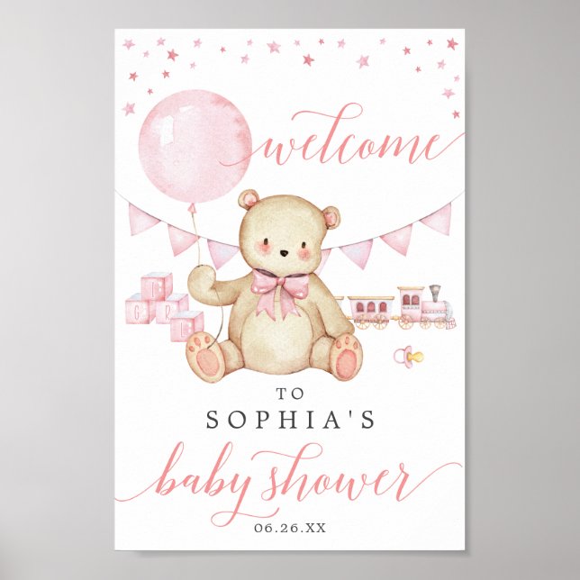 Teddy Bear Girl Baby Dusche Begrüßungszeichen Poster (Vorne)