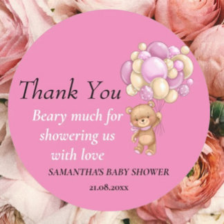Teddy Bear Girl Baby Dusche Danke Thema Runder Aufkleber